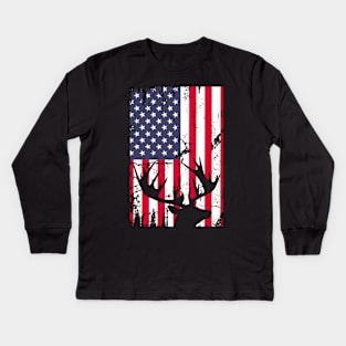 Hunting Hunters Deer USA US American Flag Kids Long Sleeve T-Shirt